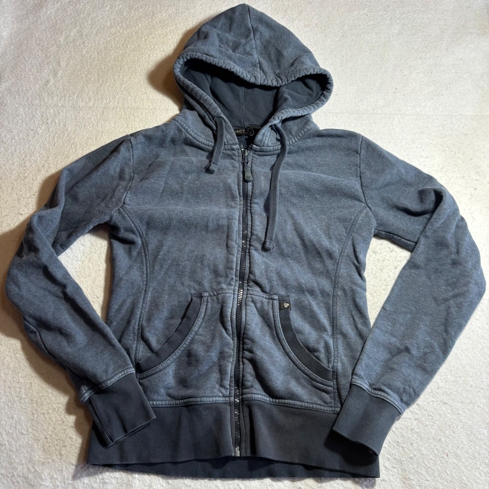 Pact Organic Mens XS Blue Full Zip Hoodie Sweatshirt Cotton Blend